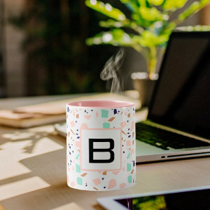 Mug Terrazzo blanc rousse menthe monogramme initial