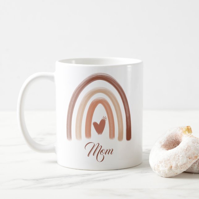 Mug terre cuite bohème aquarelle arc-en-ciel mère coeu (Avec donut)