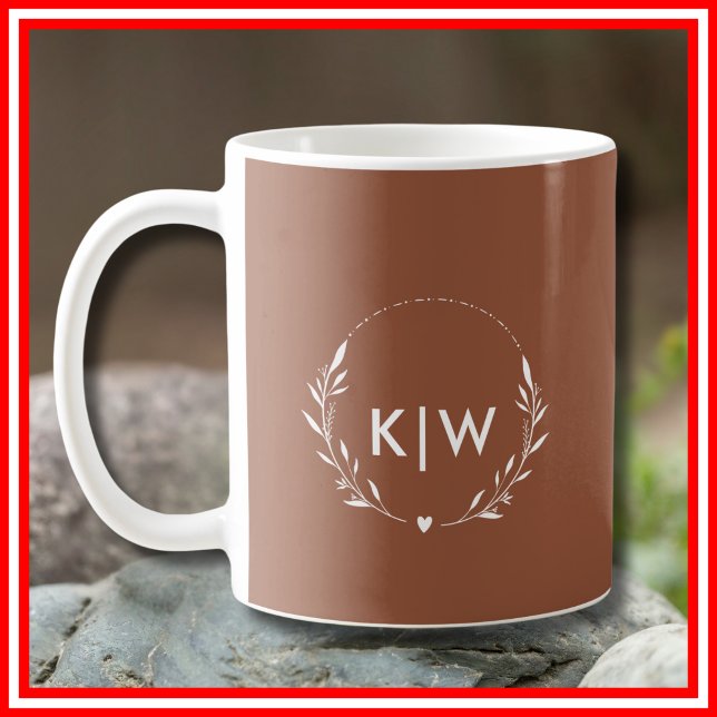Mug Terre cuite et Blanc | Monogramme Initiales Modern (Terracotta and White | Modern Initials Monogram Coffee Mug)