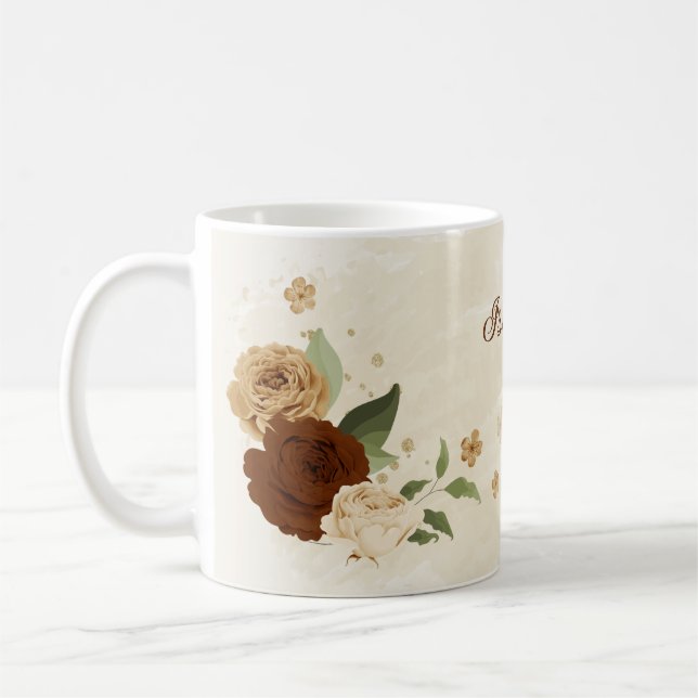 Mug terre cuite ton floral terreux  (Gauche)