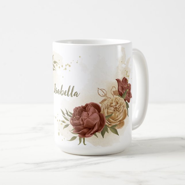 Mug terre cuite ton floral verdure (Devant droit)