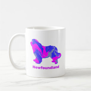 Mug Terre-Neuve Chien mignon rose chaud et bleu sur bl