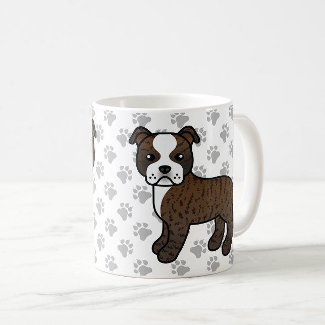 Mug Terrier Bull Staffordshire Bringé Et Blanc Chien (Devant droit)