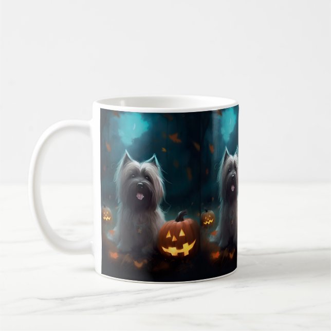 Mug Térrier Skye Halloween avec citrouilles effrayant  (Gauche)