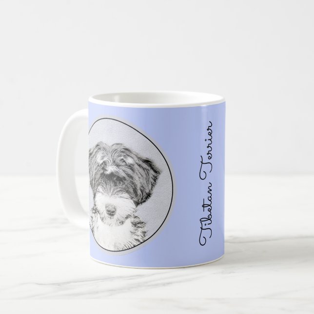 Mug Terrier tibétain peignant - art original mignon de (Devant gauche)