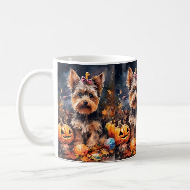 Mug Terrorisant Biewer Terrier Halloween avec citrouil (Gauche)
