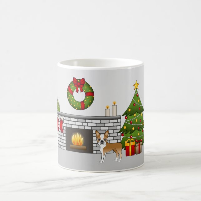 Mug Tervueren Boston Terrier Dans Une Salle De Noël Fe (Centre)