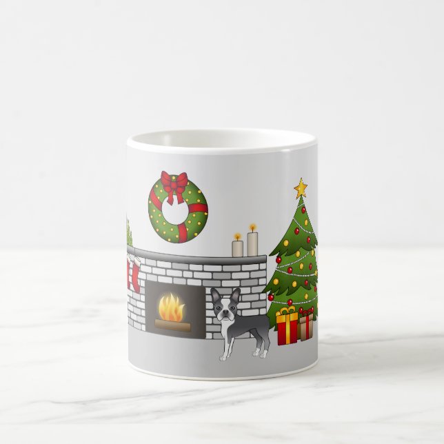 Mug Tervueren Boston Terrier dans une salle de Noël fe (Centre)