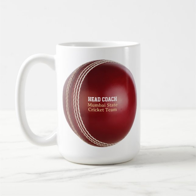 Mug Test Match Red Cricket Ball avec texte personnalis (Gauche)