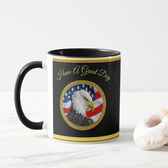 Mug Tête d'aigle et une feuille d'or drapeau américain (Avec donut)