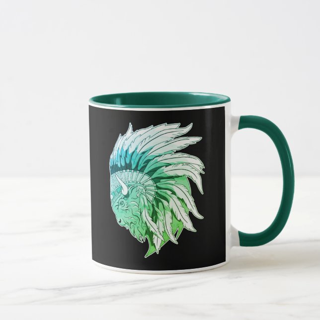 Mug Tête de buffle avec coiffure indienne (Droite)