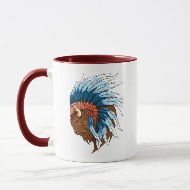 Mug Tête de buffle avec coiffure indienne (Gauche)