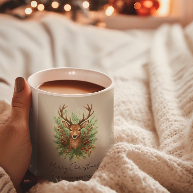 Mug Tête de cerf de la forêt rustique avec feuillage d (Créateur téléchargé)