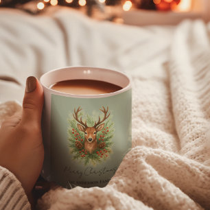 Mug Tête de cerf de la forêt rustique avec feuillage d