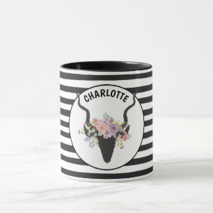Mug Tête de cerf et roses personnalisés