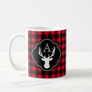Mug Tête de cerfs communs de monogramme de plaid de