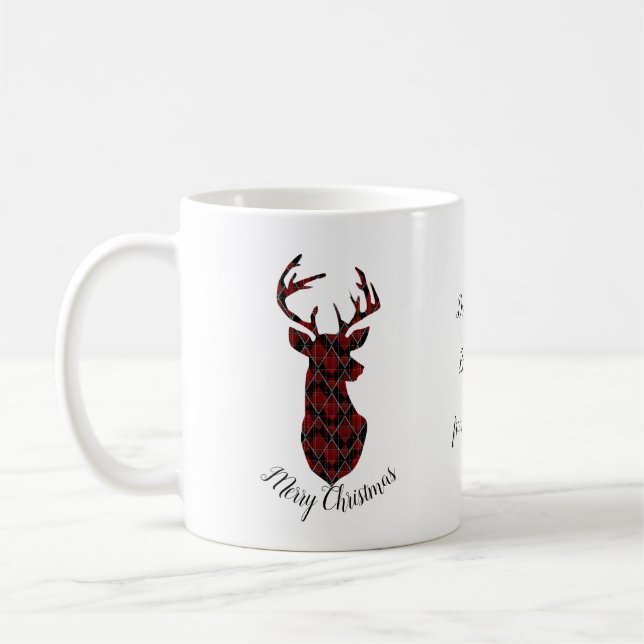 Mug Tête de cerfs de Noël, à damiers, rouge et noir (Gauche)