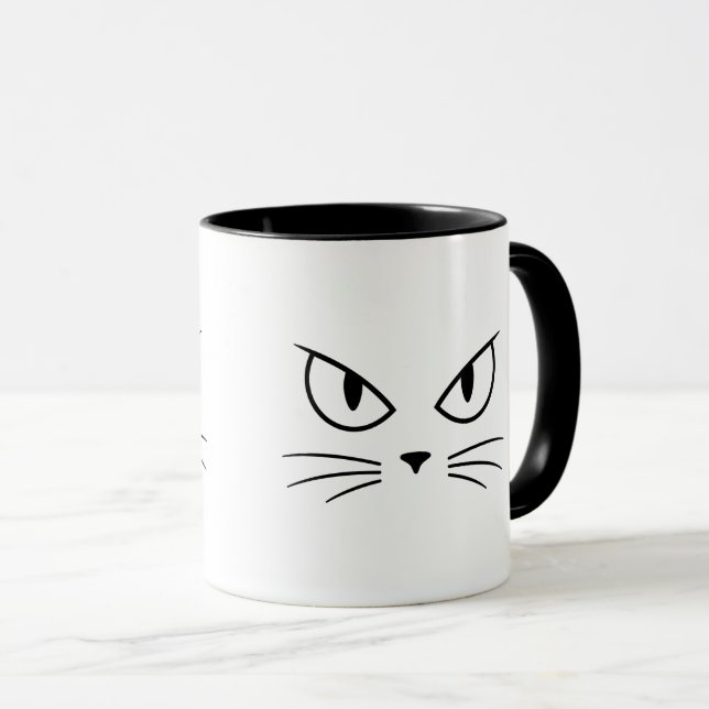 Mug Tête de Chat Blanc Yeux Vifs (Devant droit)