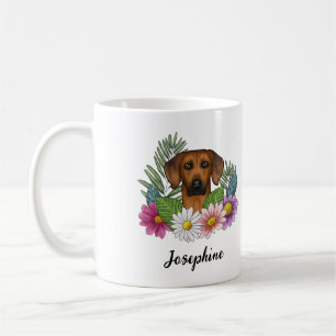 Mug Tête de chien Rhodesian Ridgeback Fleurs et nom