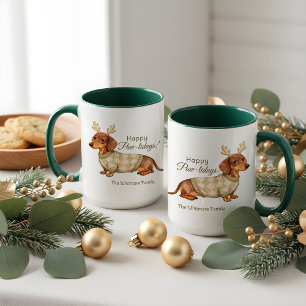 Mug Tête de chien teckel en bois de Noël Sweater à car