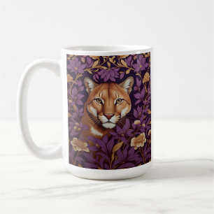Mug Tête de couguar parmi un feuillage et des fleurs d