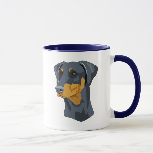Mug Tête de dobermann, bleu, Uncropped (Droite)