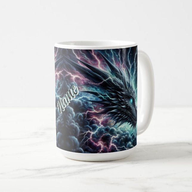 Mug Tête de dragon dans un orage avec éclairs (Devant droit)