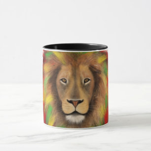 Mug Tête de lion Rasta rouge jaune vert dessin Jamaïqu