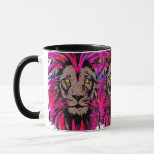 Mug Tête de lion rose - Dessin du portrait du visage d
