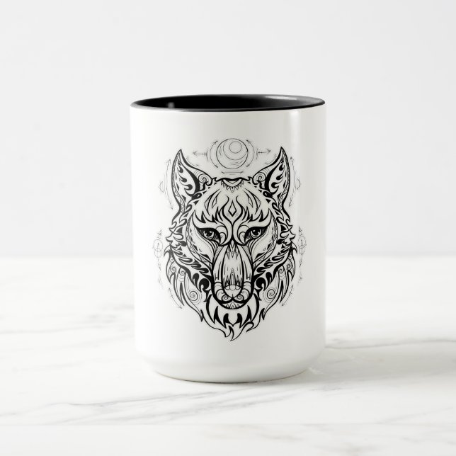 Mug Tête de loup aux décorations ethniques (Centre)