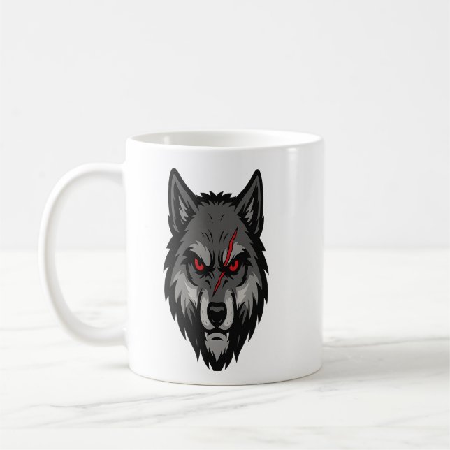 Mug Tête de loup avec yeux rouges et voiture de combat (Gauche)