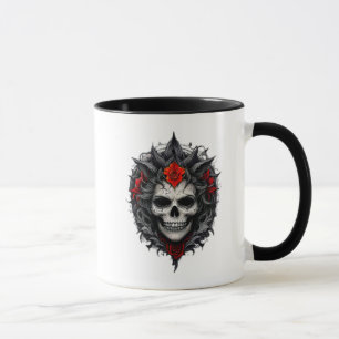 Mug Tête de mort ornée de motifs gothiques.