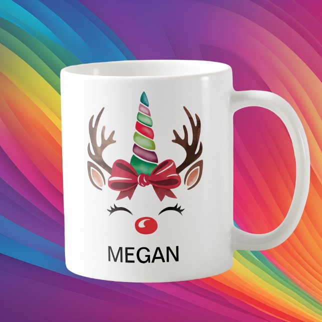 Mug Tête de Renne de Noël Corne de Licorne (Christmas Reindeer Unicorn Horn Face Coffee Mug
)
