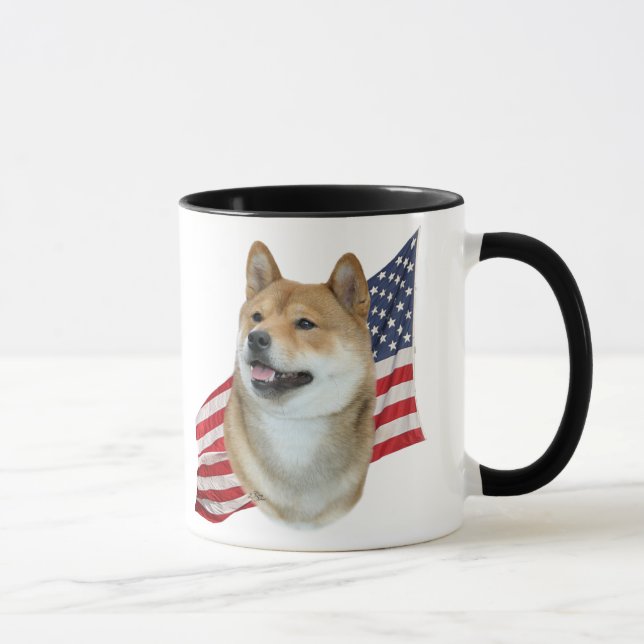 Mug Tête de Shiba Inu avec le drapeau américain (Droite)