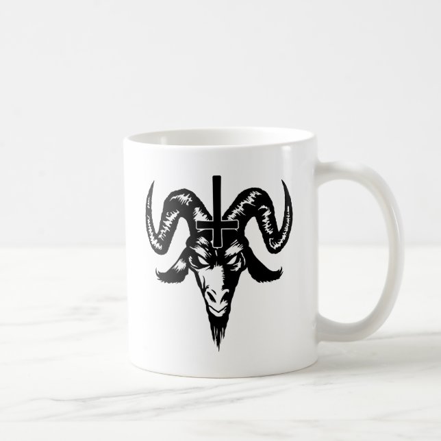 Mug Tête satanique de chèvre avec la croix (noir) (Droite)