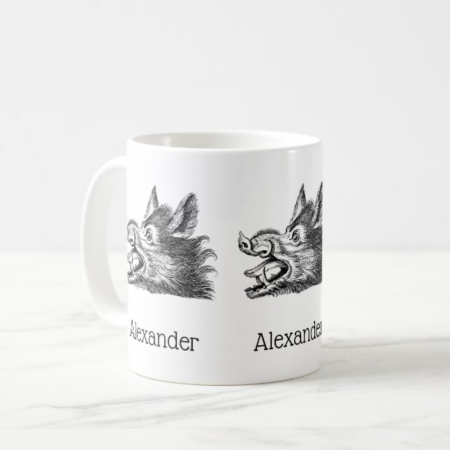 Mug Tête vintage de sanglier Dessin BW (Devant gauche)