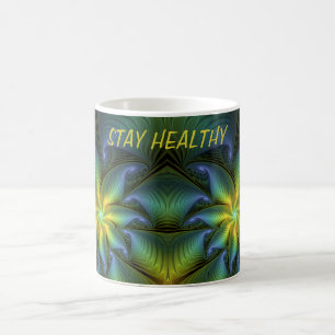 Mug Texte Abstrait étoile bleu brillant vert doré