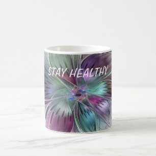 Mug Texte Abstrait floral coloré Fractal Art