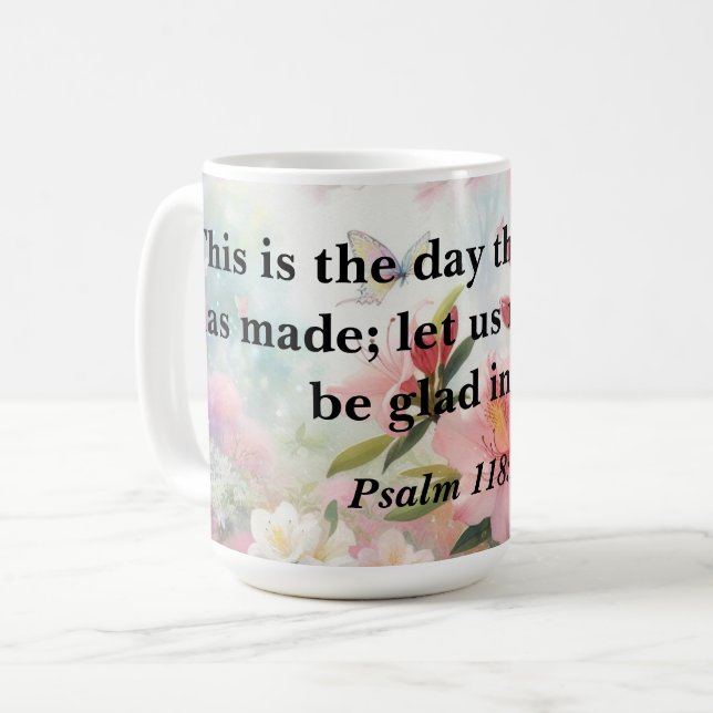 Mug Texte biblique de motivation sur aquarelle florale (Devant gauche)