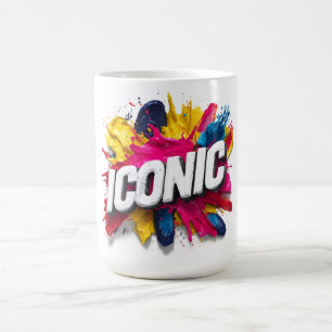 Mug Texte blanc "ICONIC" gras éclaboussure de peinture