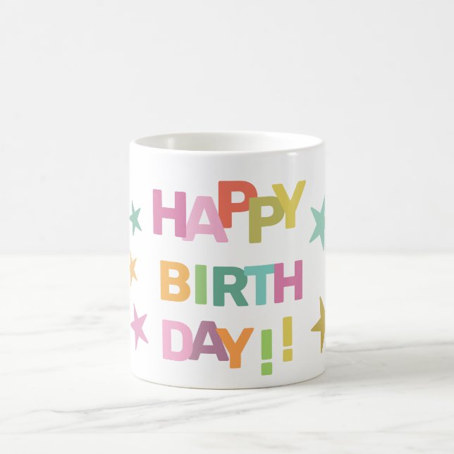 Mug Texte coloré et étoiles Joyeux anniversaire (Centre)