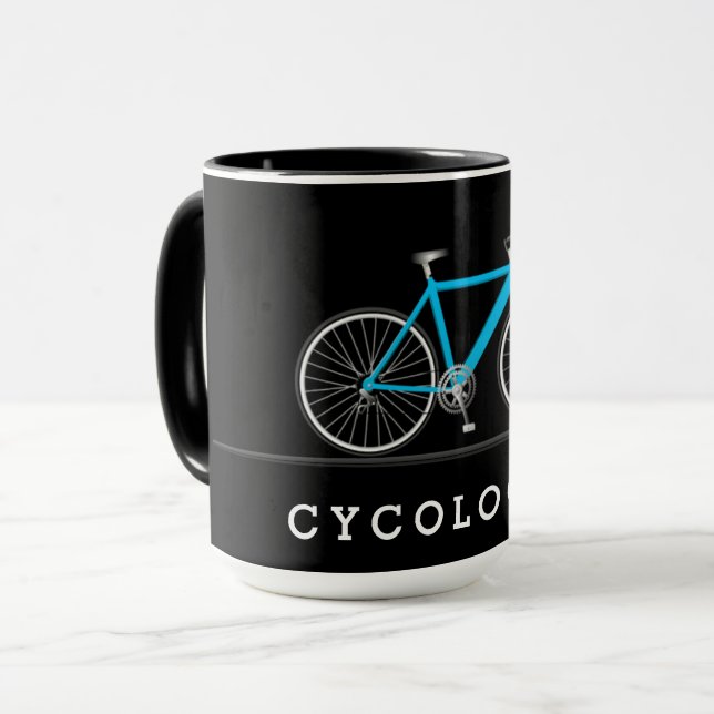 Mug Texte cyclologue avec vélo aqua (Devant gauche)