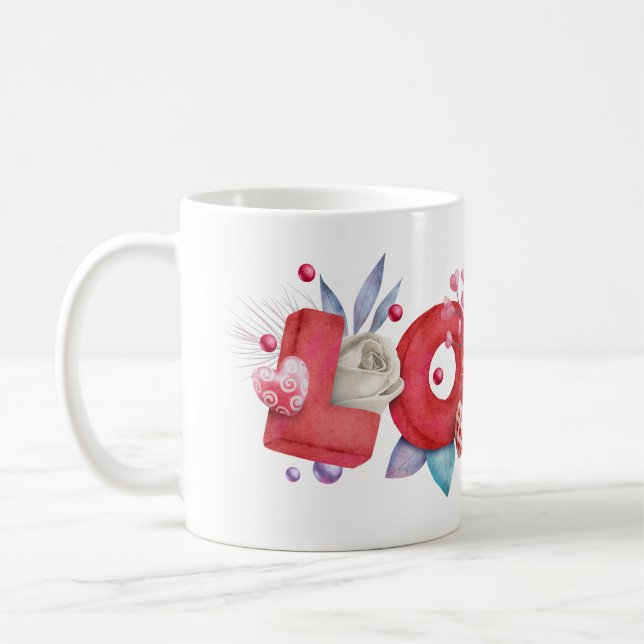 Mug Texte d'amour rouge en lettres bloc gras Aquarelle (Gauche)