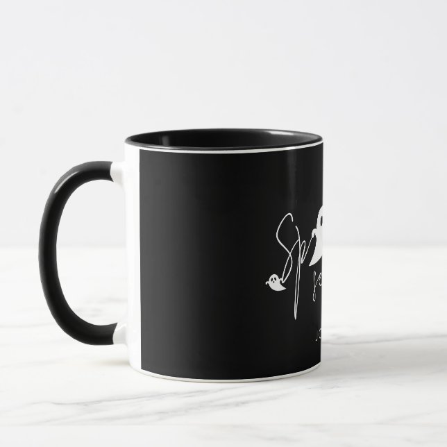 Mug Texte de la Saison Effrayante et Fantômes avec Nom (Gauche)