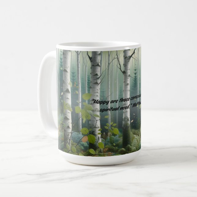 Mug Texte de l'année JW 2026 Paysage de bouleau (Devant gauche)