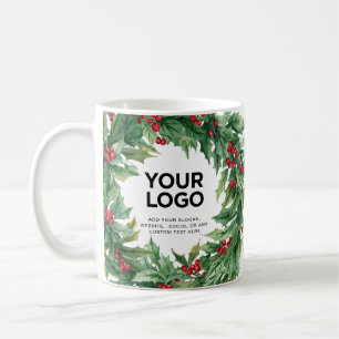 Mug Texte de logo d'entreprise de Noël Holly Berry