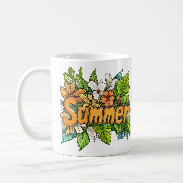 Mug Texte d'été - Design floral d'été (Gauche)