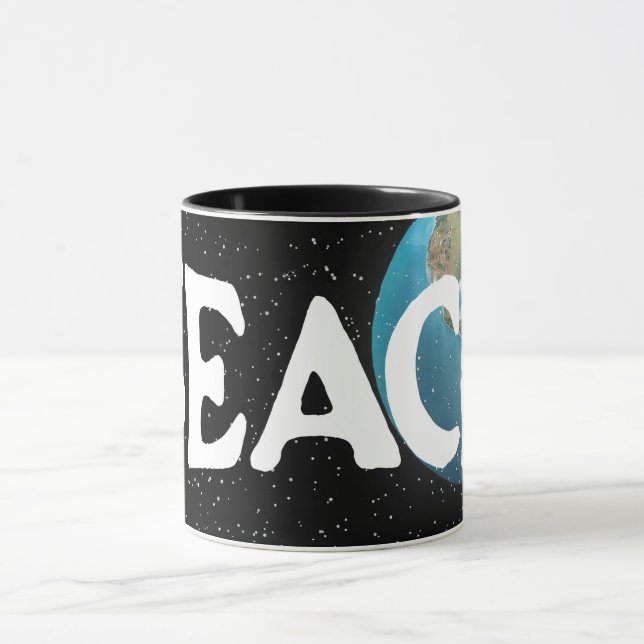 Mug Texte "Enseigner la paix" et planète Terre (Centre)