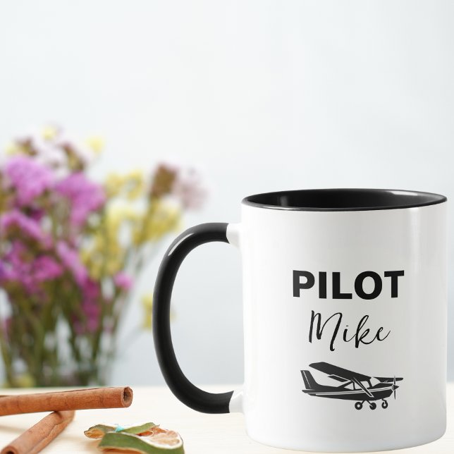 Mug Texte et avion PILOT moderne, cadeau personnalisé (Créateur téléchargé)