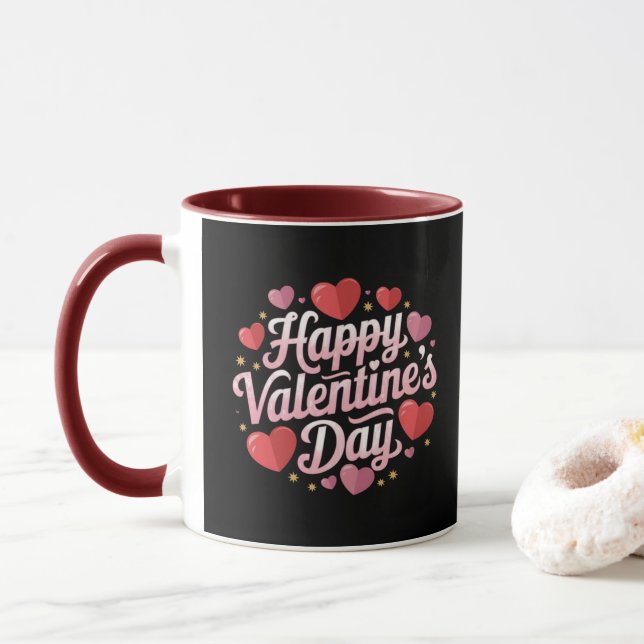 Mug Texte moderne de la Saint-Valentin avec coeurs  (Avec donut)